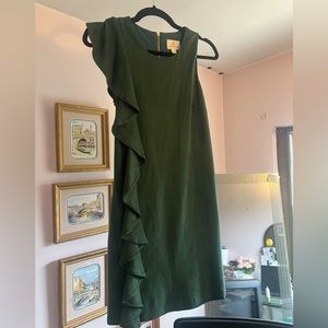 Julie Brown NYC Forest Green Microfiber/Suede Ruffle Sleeveless Dress Size P